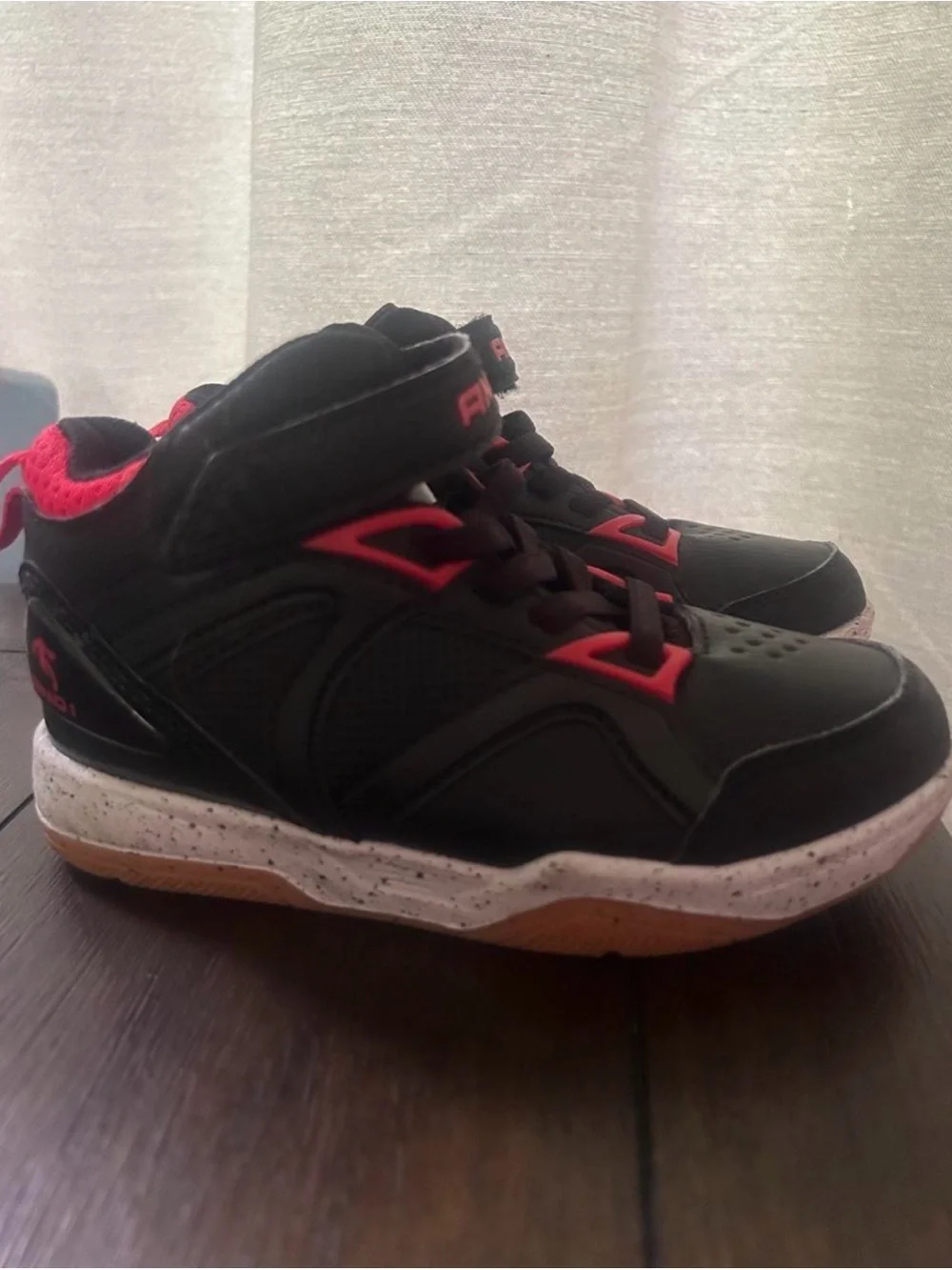 Kids High-Top Athletic Sneakers in Black & Red